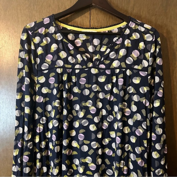 White Stuff Women’s Navy Blue & White Circle Mod Retro 3/4 Sleeve Boxy Top Sz XL - Picture 3 of 12